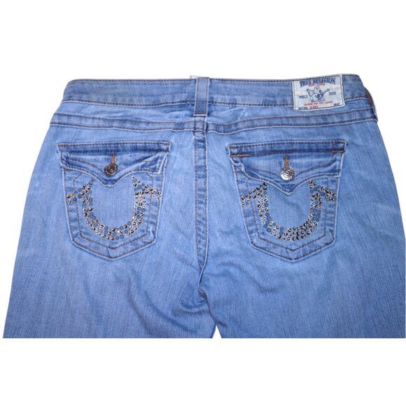 True Religion Skinny Jeans 31 Light Wash Studded Horseshoe Y2K Streetwear - Picture 4 of 7